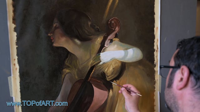 J. W. Alexander | A Ray of Sunlight (The Cellist) | Painting Reproduction Video | TOPofART
