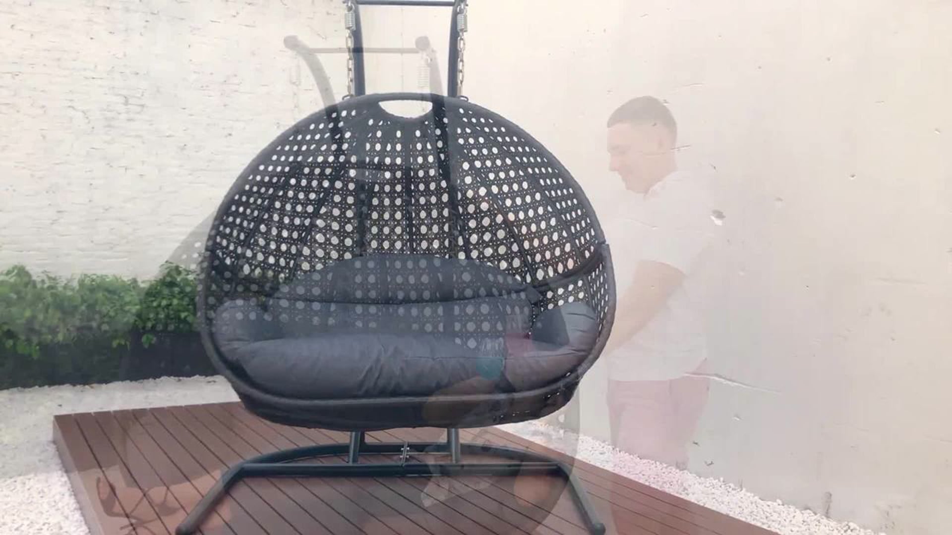 2 Person Charcoal Wicker Double Hanging Egg Swing Chair Modern