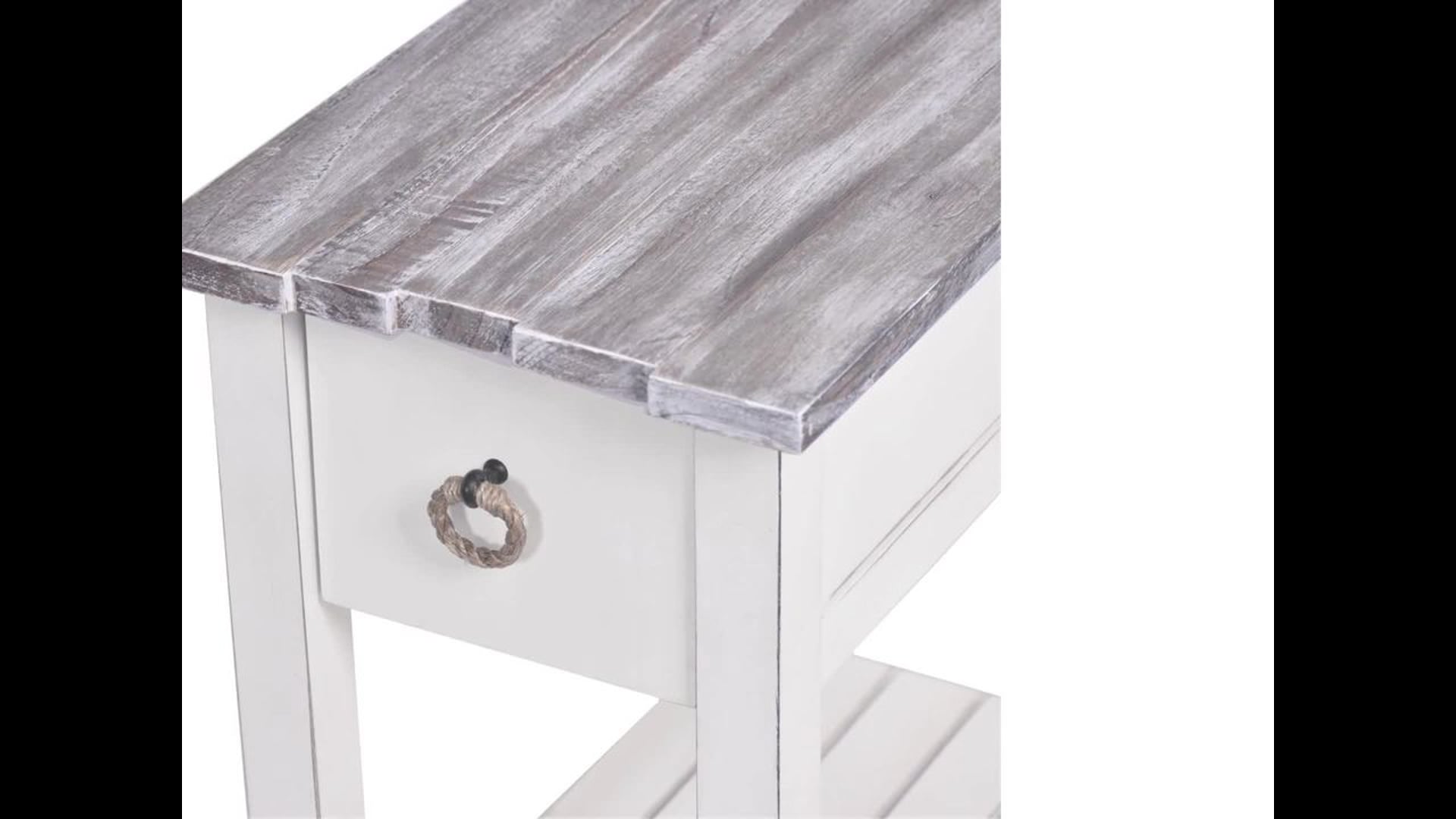 Picket Fence Chairside Table, Distressed Gray/White Beach Style