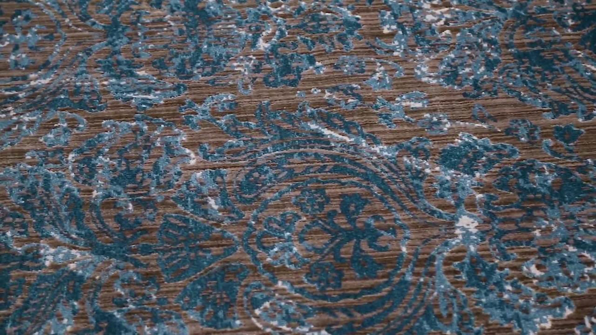 Weave & Wander Arsene Scroll Print Textured Rug, Aqua, 5'3"x7'6"