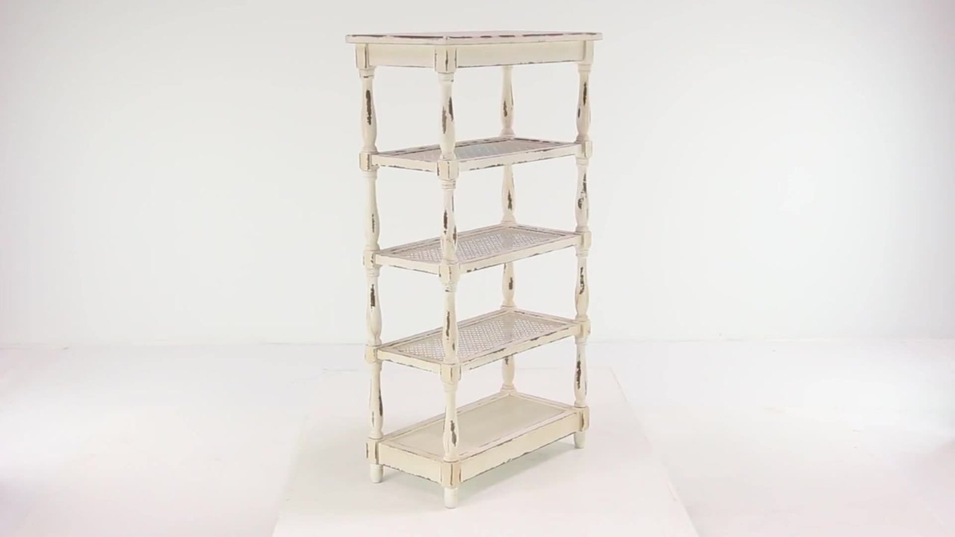 Farmhouse White Wood Shelving Unit 44419, 30" x 16" x 55" French Country Display And Wall