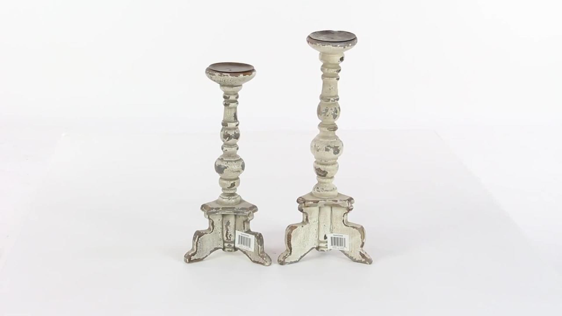 Vintage White Wood Candle Holder 20408 French Country Candleholders