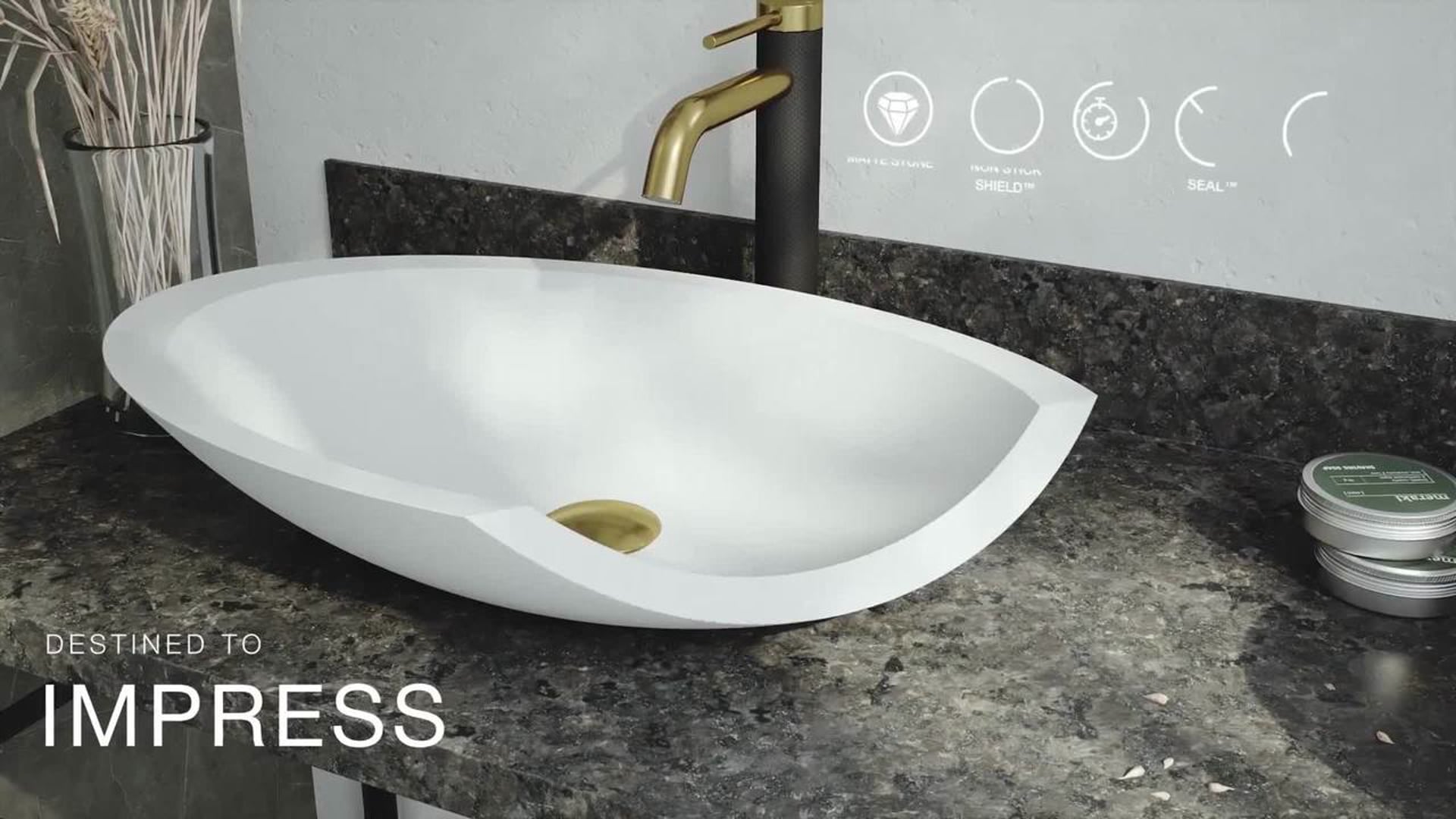 VIGO Magnolia Handmade Matte Stone Vessel Bathroom Sink With Wall Mount Faucet