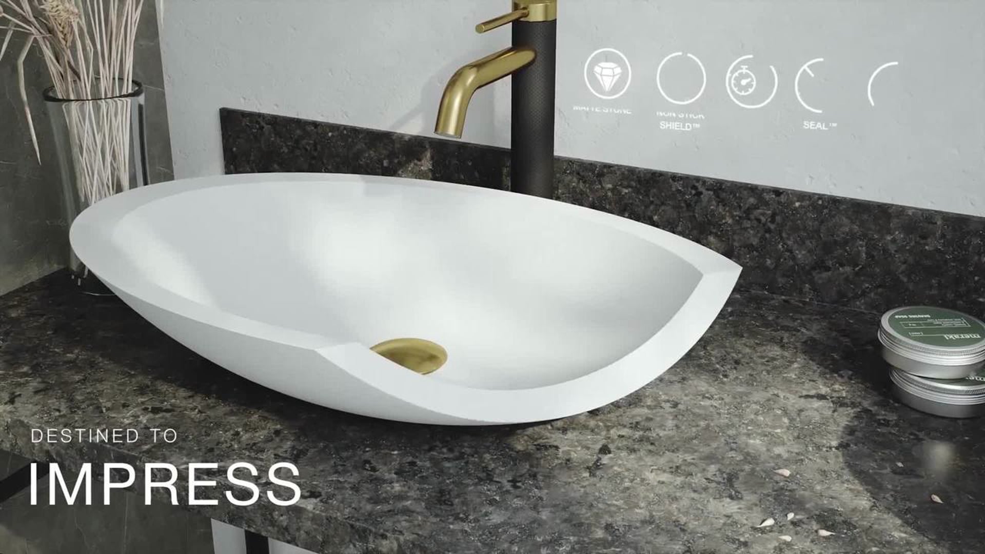 VIGO Vinca Matte Stone Vessel Bathroom Sink and Gotham Faucet, Brushed