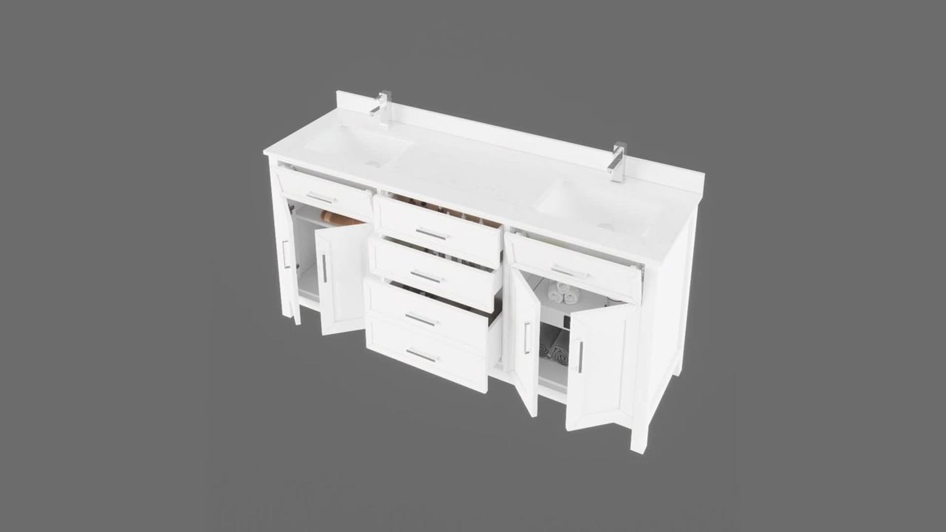 Terrence 72" Vanity with Power Bar and Drawer Organizer Transitional