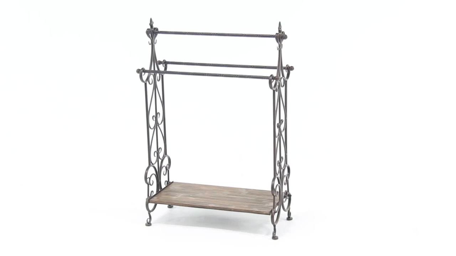 Vintage Black Wood Quilt Rack 50403, 28" x 13" x 41" Mediterranean