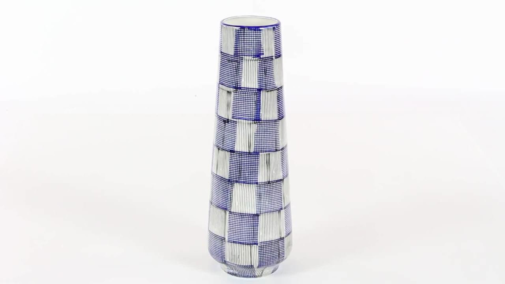Coastal Ceramic Plaid Checkered Vase, 19"