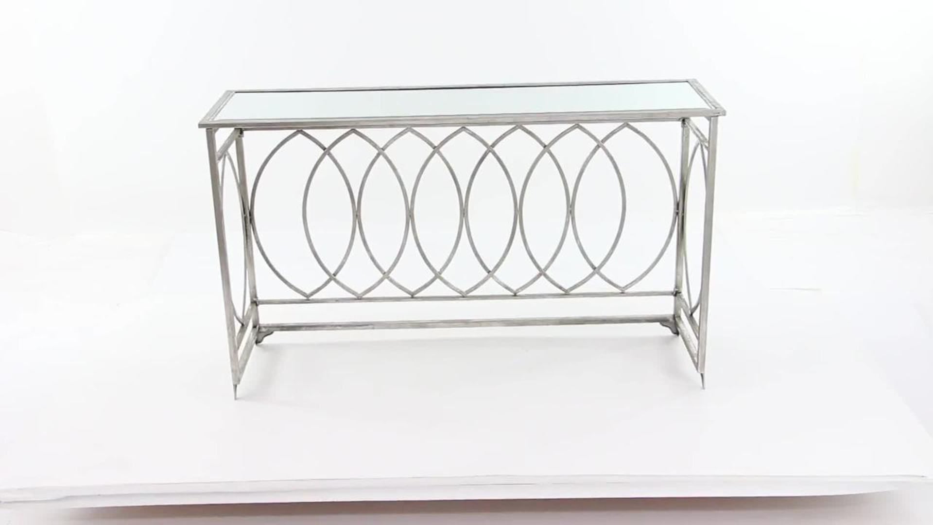 Traditional Silver Metal Console Table 67077, 54" x 16" x 32