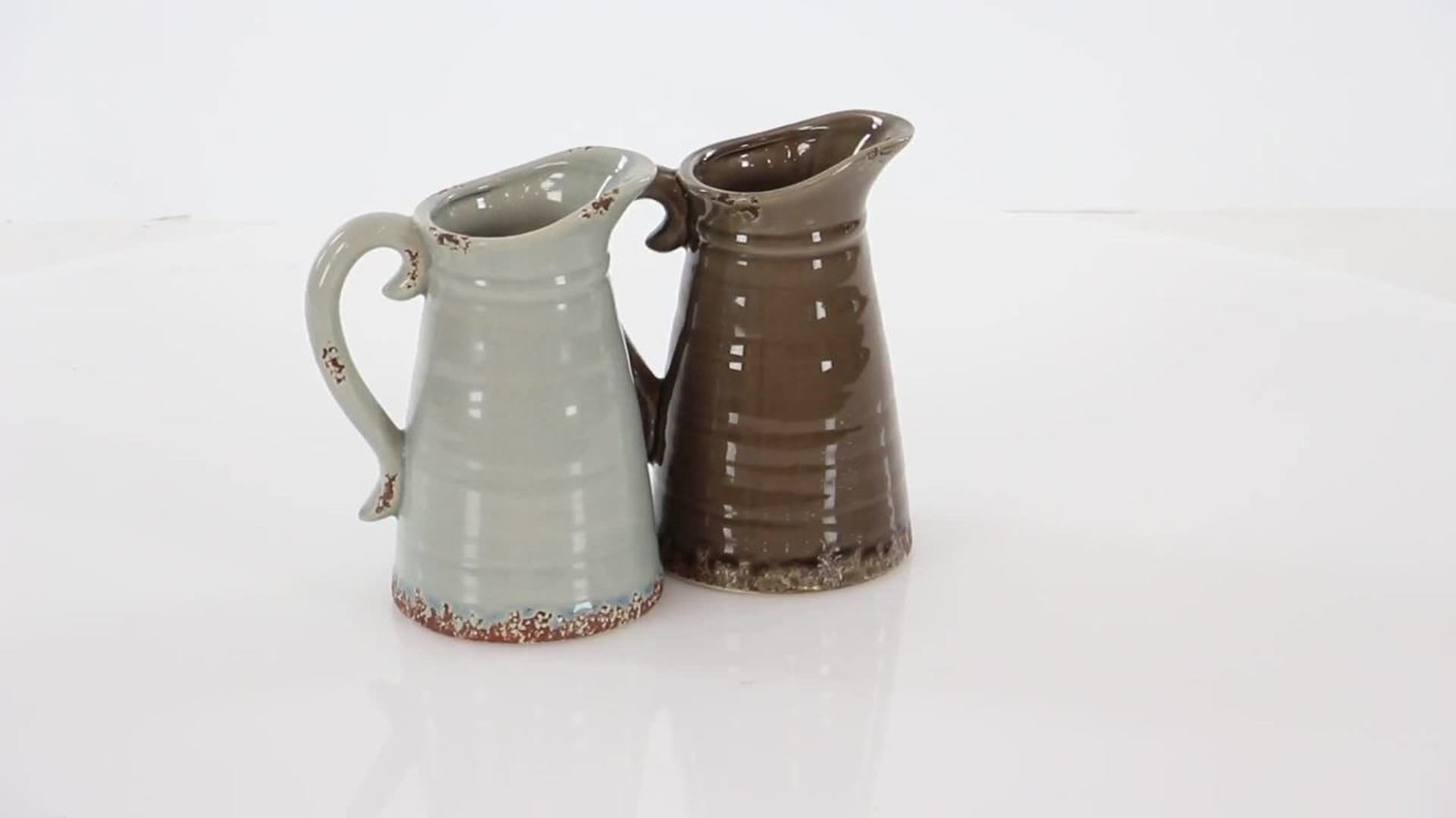 Set of 2 Light Brown Dolomite Vintage Vase 78661