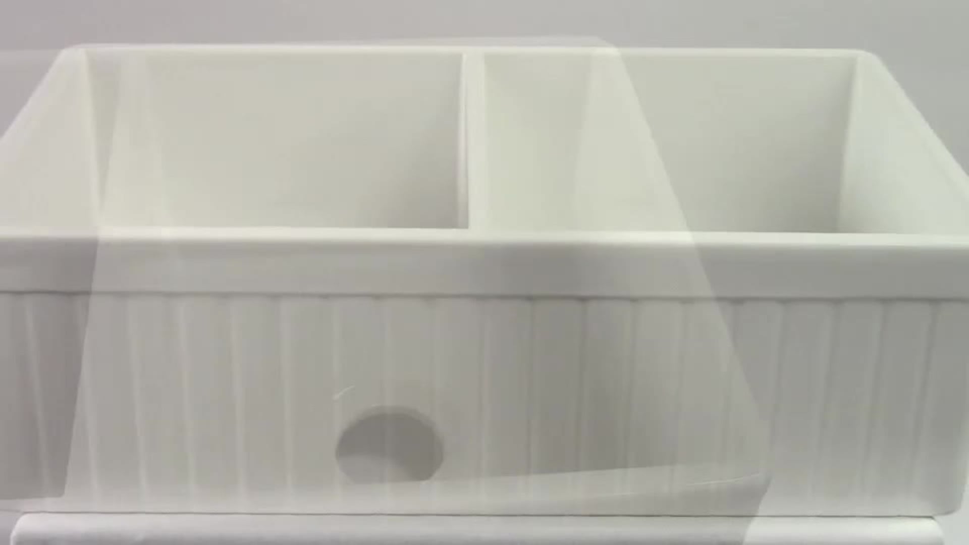 Biscuit 32 Fluted Double Bowl Fireclay Farmhouse Kitchen Sink