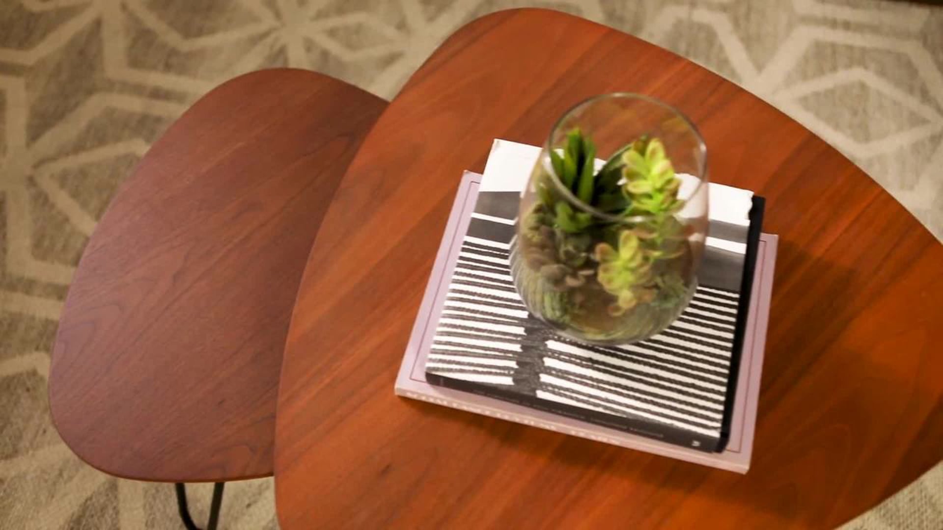 Hairpin Leg Wood Nesting Coffee Table Set, Walnut Industrial Coffee