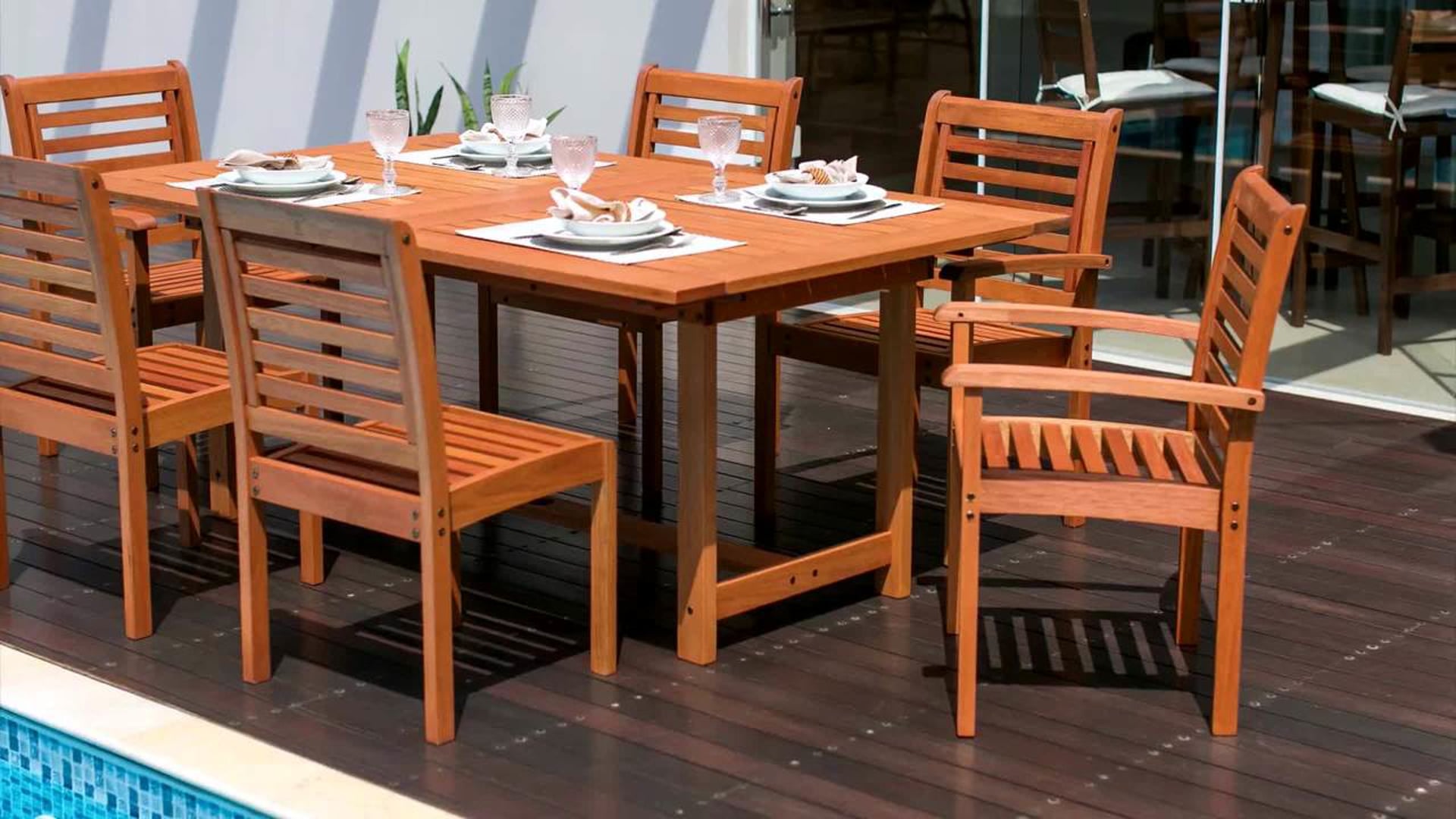 Amazonia Bahamas 5-Piece Eucalyptus Dining Set With Brown Sling Chair