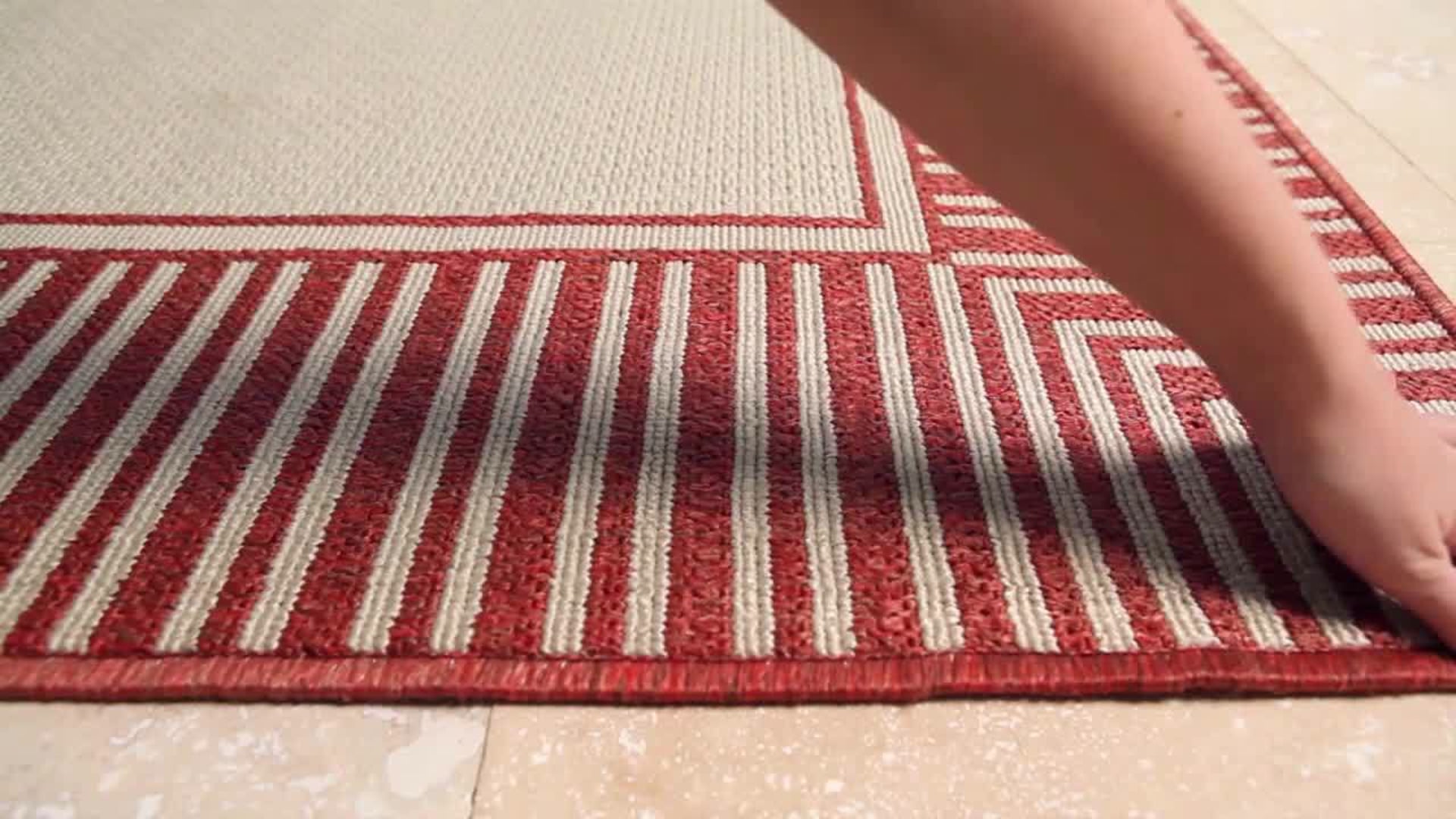 Alfresco Bordered Burnt Orange, Cream Area Rug, 8'9" Round