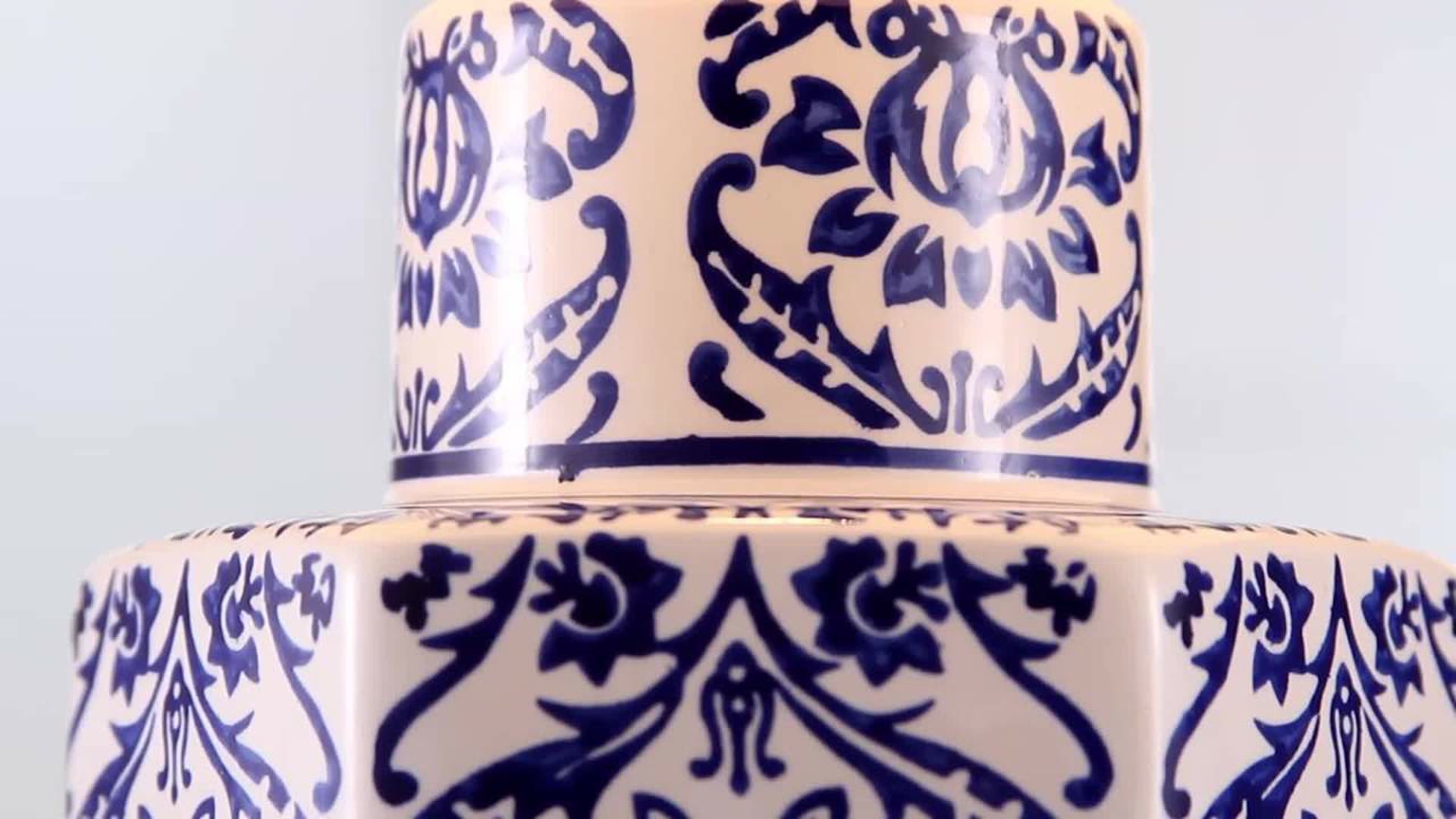 Diana 23.5" Ginger Jar Ceramic, Metal LED Table Lamp, Blue, White