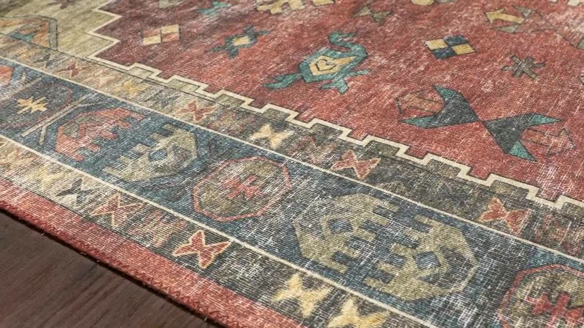 Rust Blue Printed Polyester Skye Area Rug by Loloi II, 2'3" X 3'9