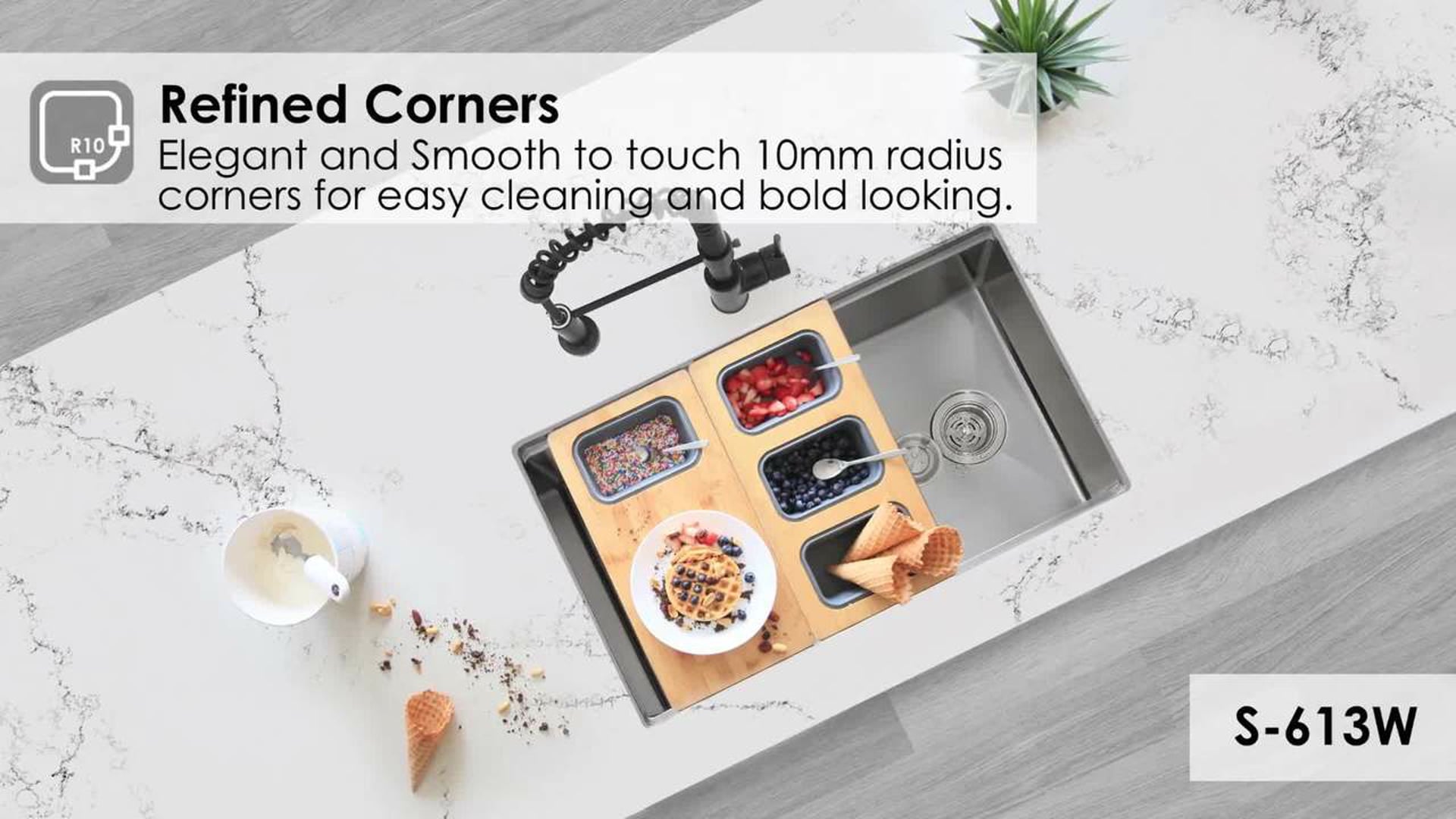 STYLISH 22'' Workstation Single Bowl Undermount 16G Stainless Steel Kitchen Sink