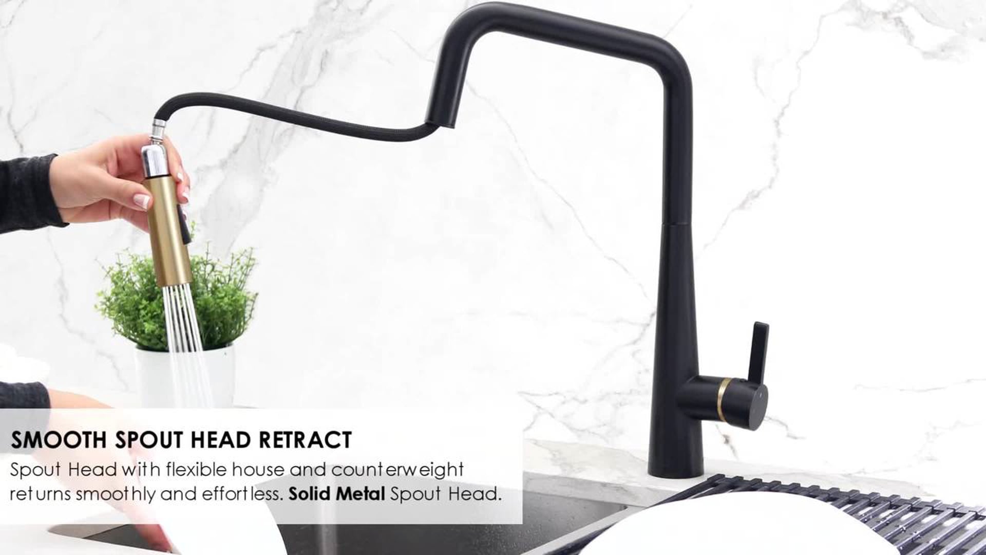 STYLISH Modern Single Handle  Pull Down Sprayer Kitchen Faucet in Gunmetal