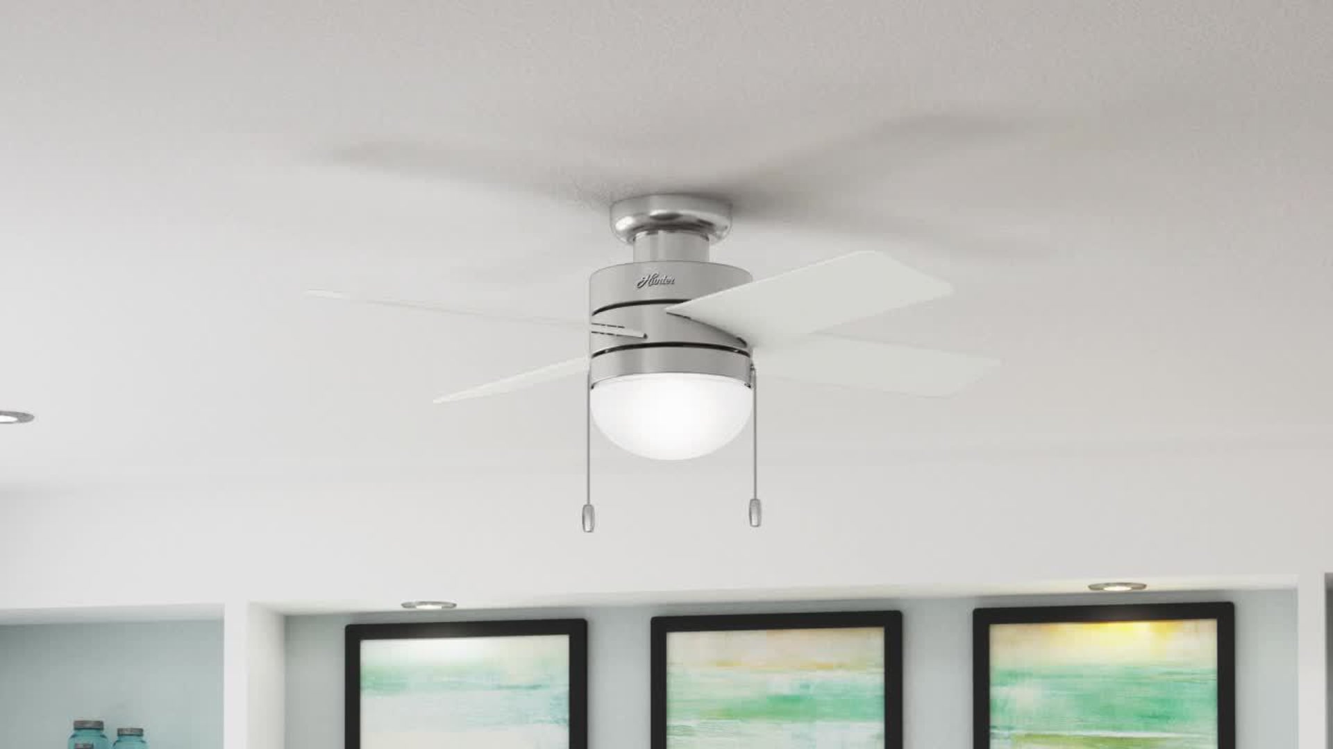 Hunter 44" Timpani Brushed Nickel Ceiling Fan With LED Light Kit and Pull Chain, 44