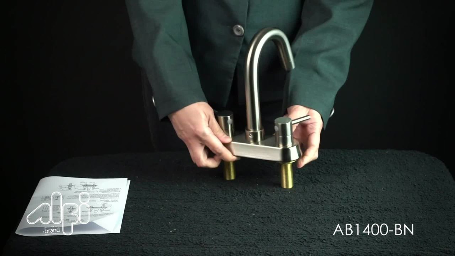 ALFI brand AB1400-BN Brushed Nickel Two-Handle 4'' Centerset Bathroom Faucet