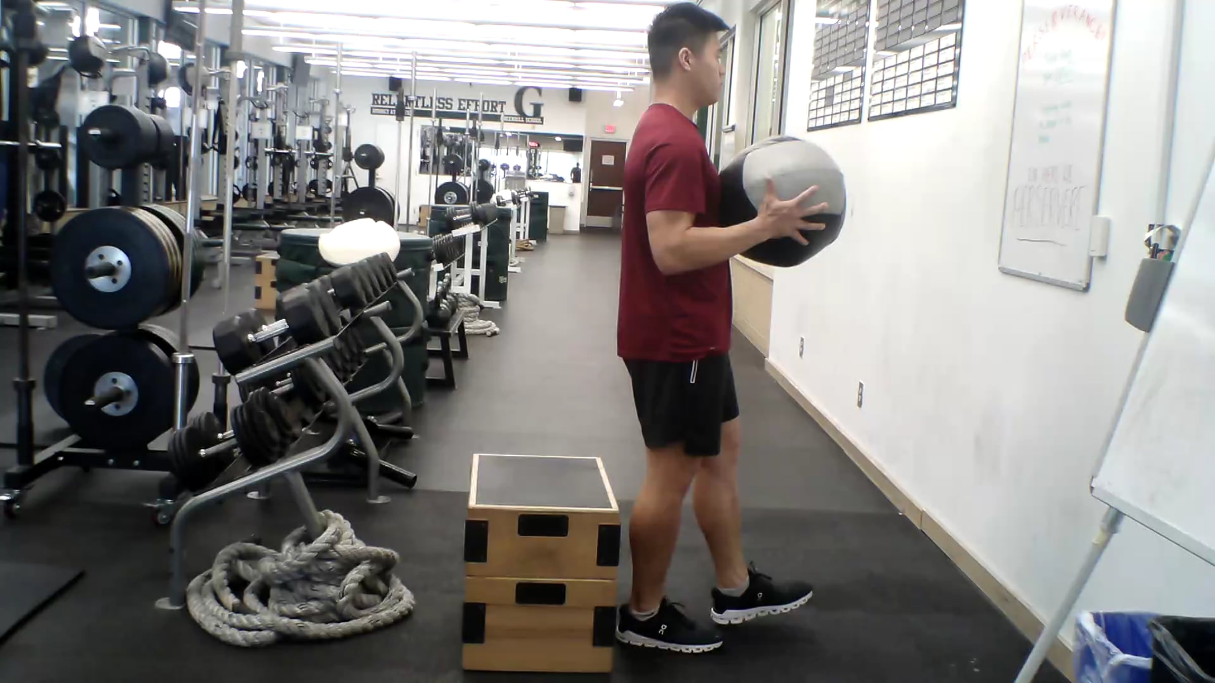 MB Pistol Squat into Rocker Shotput Throw