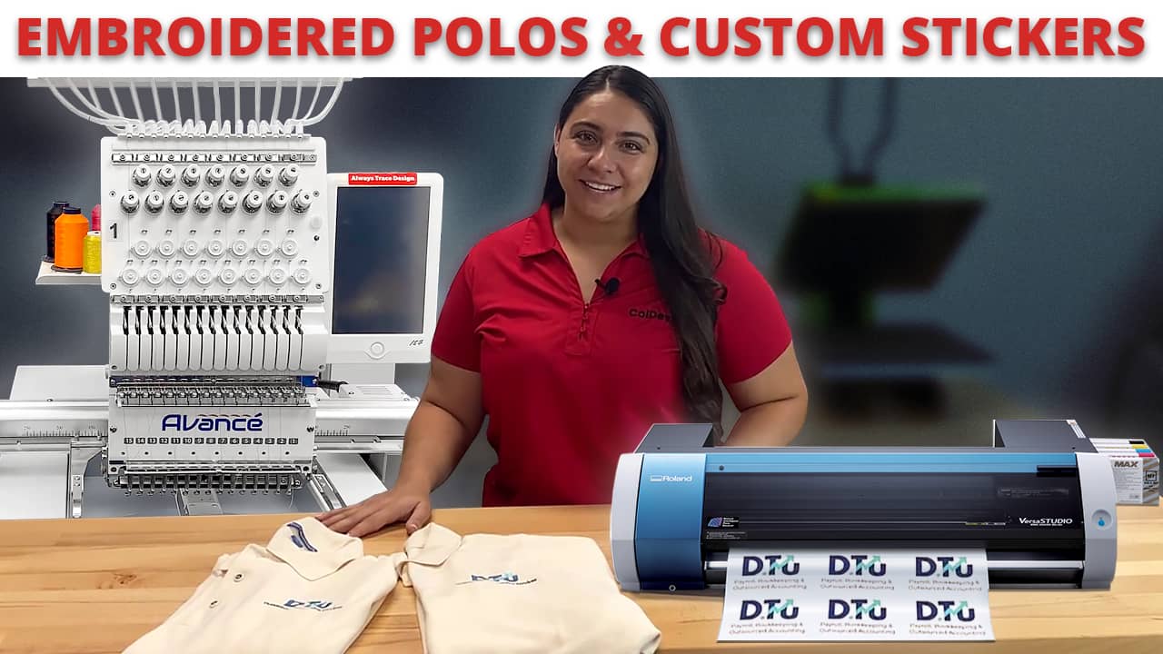 Embroidered Polos & Custom Stickers with The Avance 1201C & Roland