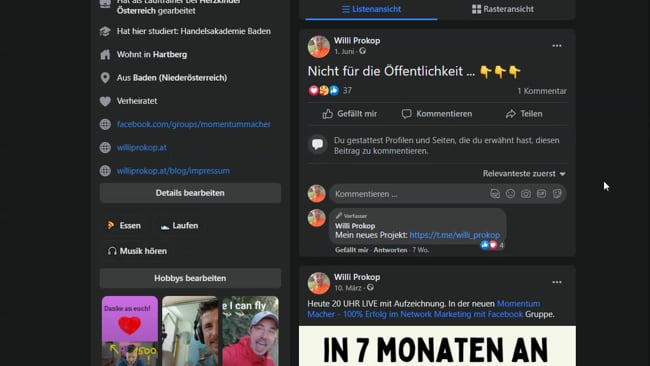 Neuer Featured Bereich am Profil