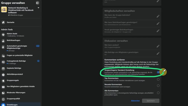 Wichtige Funktion: Kommentare sortieren in Gruppen