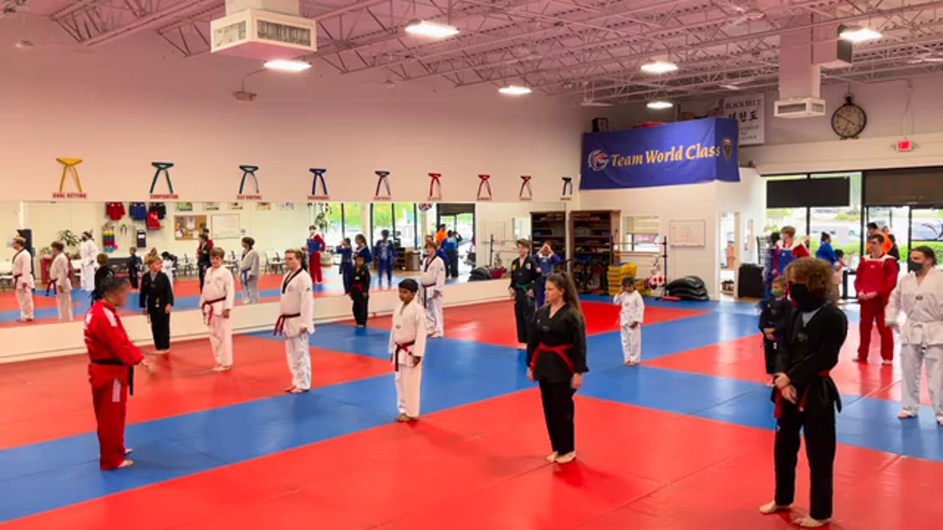 Sparring Class_Sparring Drill_All Belts_Blocking with Noodles_Block + Punch with Noodles_ Hogu Sparring_Hogu Sparring w/ Noodles_Block + Punch w/ Instructors' Kick_Punch