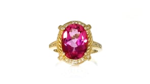 3.10 Carat Pink Topaz and .10 ct. t.w. White Topaz Ring Ring in 18kt Gold Over Sterling