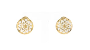 18kt Gold Over Sterling and White Enamel Floral Button Earrings