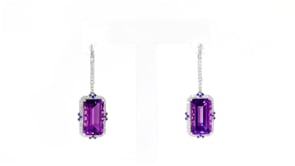7.75 ct. t.w. Amethyst and .25 ct. t.w. Diamond Drop Earrings with Sapphire Accents in 14kt White Gold