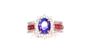 1.80 Carat Tanzanite, 1.20 ct. t.w. Pink Sapphire and .50 ct. t.w. Diamond Ring in 14kt Rose Gold