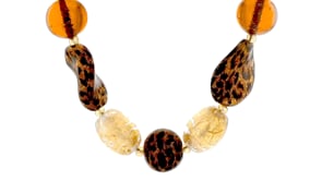 Italian Murano Leopard-Print Bead Necklace with 18kt Gold Over Sterling