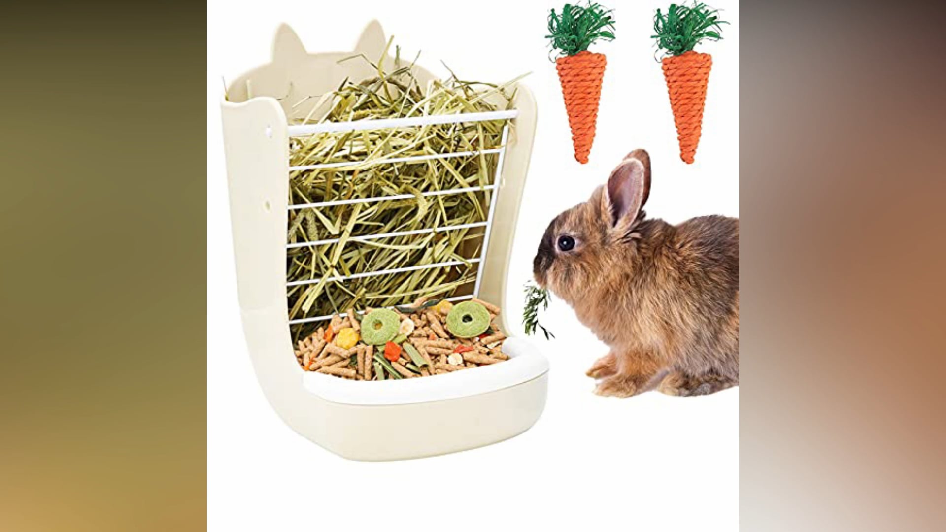 Rabbit Hay Feeder Manger Rack, 2 in 1 Plastic Bunny Food Dispenser ...