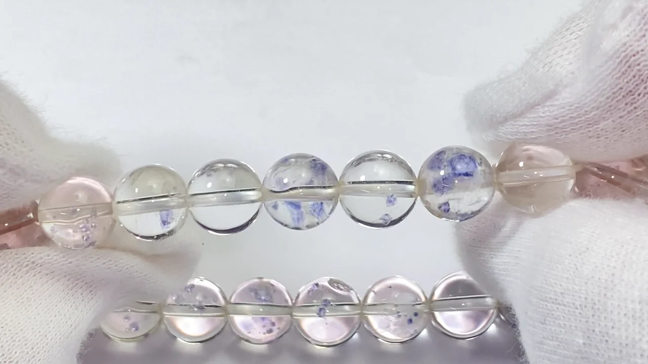 動画】【1点もの】フローライトインクォーツ ラウンド8.5mm 1連(ブレス