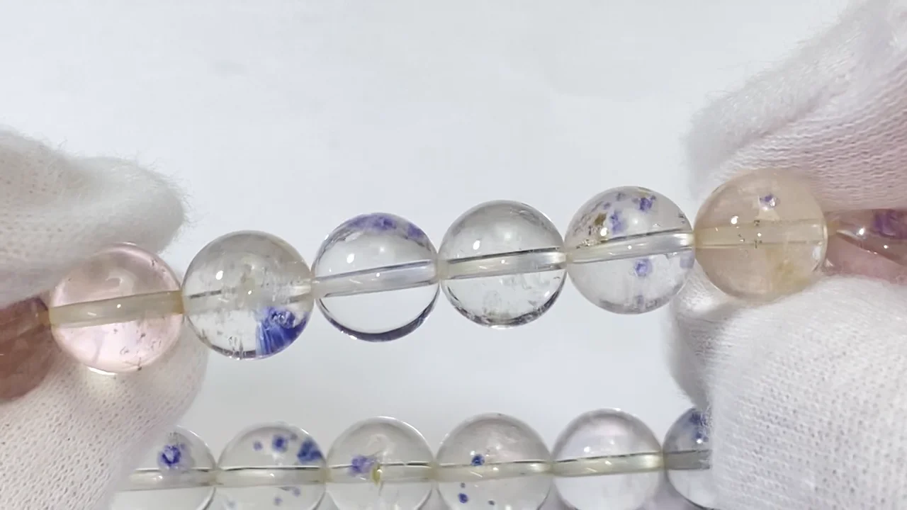 動画】【1点もの】フローライトインクォーツ ラウンド9.5mm 1連 