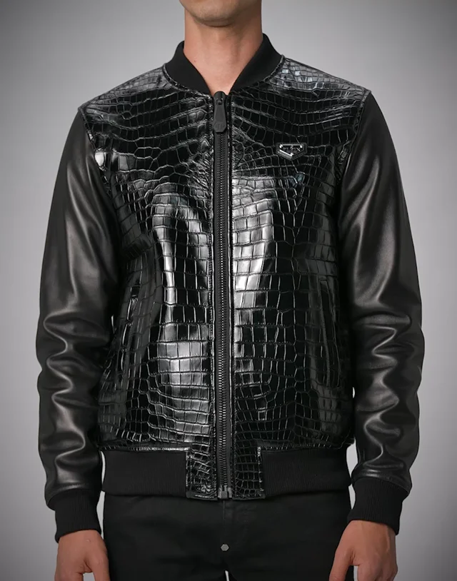 Philipp plein leather hot sale jacket crocodile