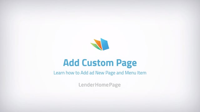 Add Custom Page - LenderHomePage