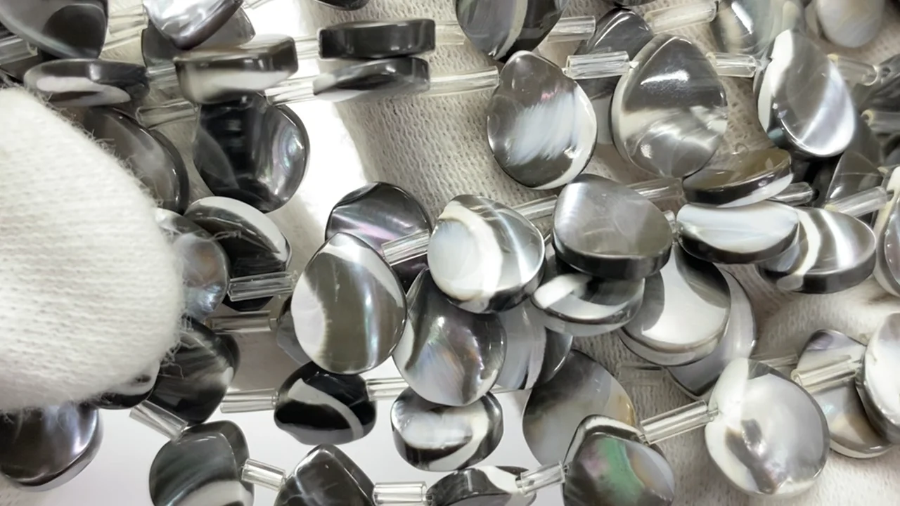 動画】マザーオブパール グレー ペアシェイプ10×8mm 1連(約38cm