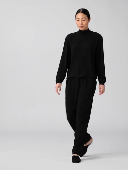 Silk Georgette Crepe Mock Neck Top | EILEEN FISHER