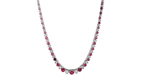 8.70 ct. t.w. Ruby and 1.40 ct. t.w. Diamond Tennis Necklace in Sterling Silver