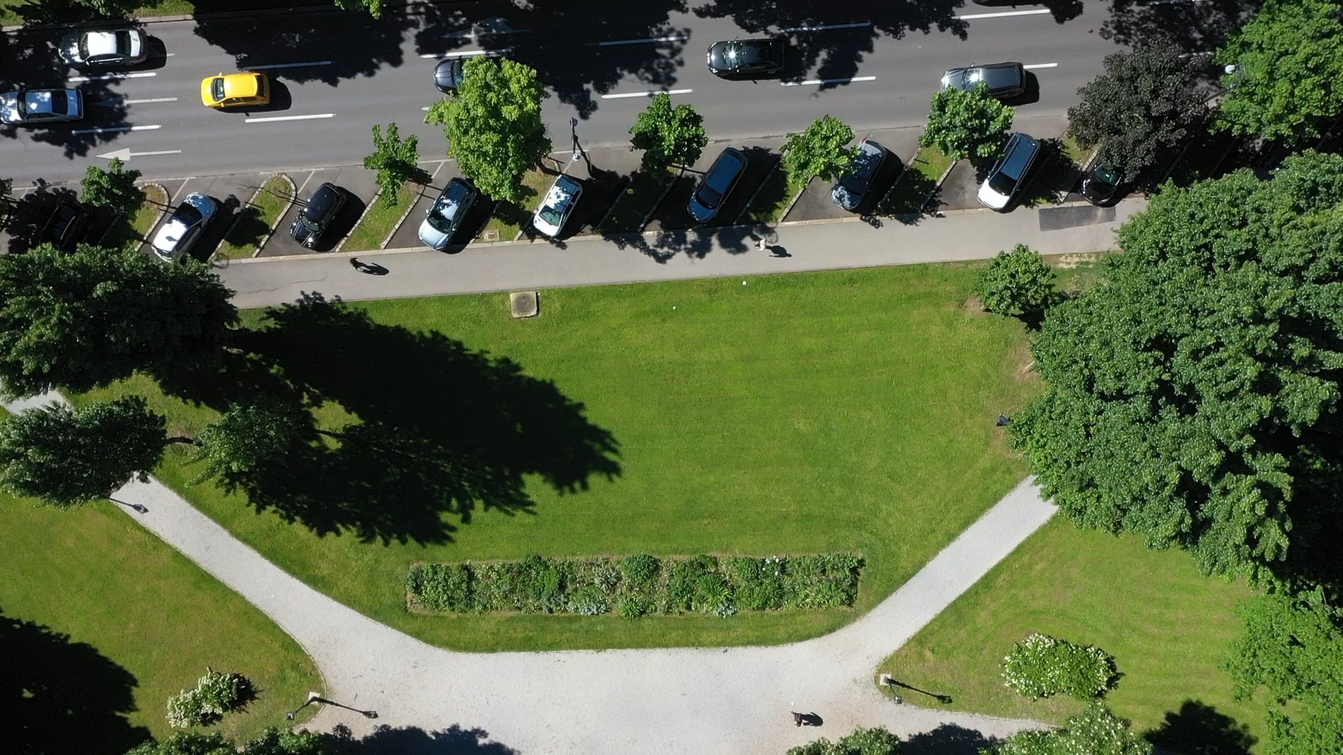 Park near by traffic road top view