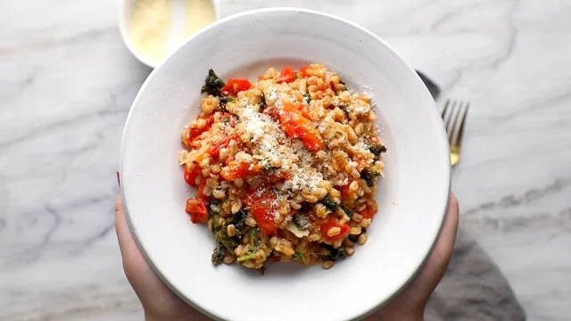 One Pot Farro with Italian Sausage and Tomatoes