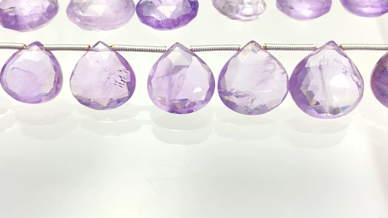ピンクアメジスト（紫水晶） 大粒マロン ブリオレットカット 1連（約