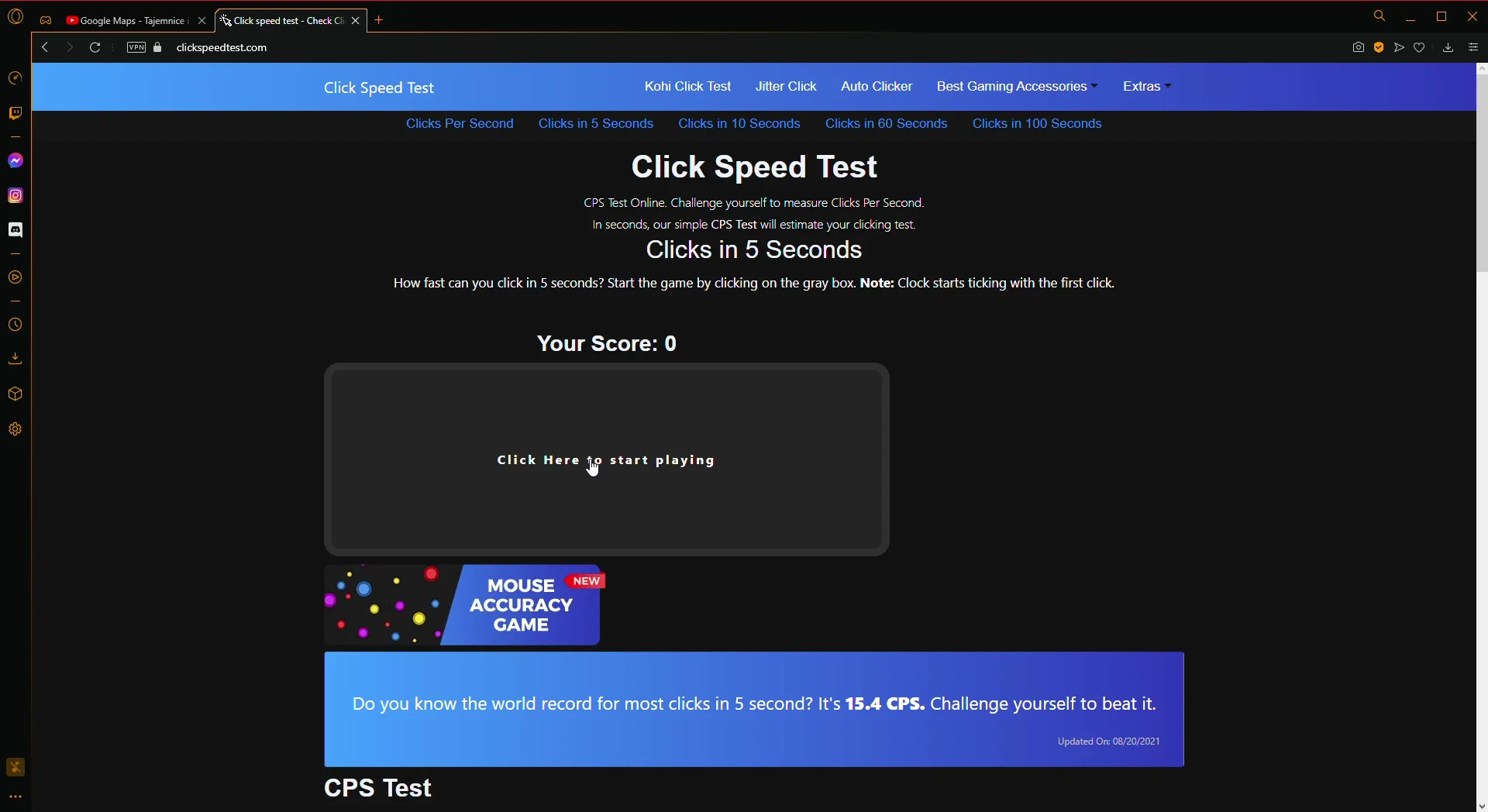 CPS Test - Check Click Per Second / CPS Tester extension - Opera