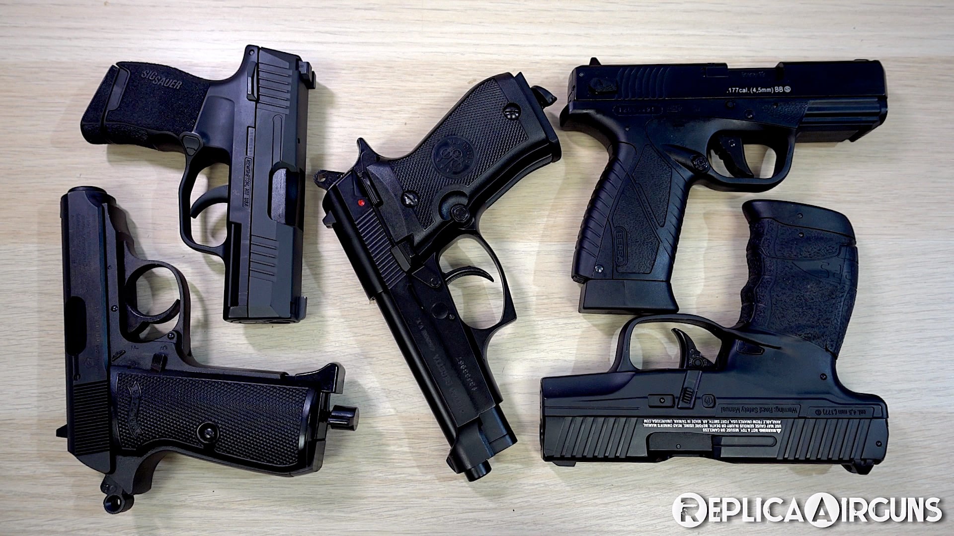 Compact CO2 Blowback BB Pistol Table Top Comparison PPKS - PPS M2 - Mod 84FS - P365 - BP9CC