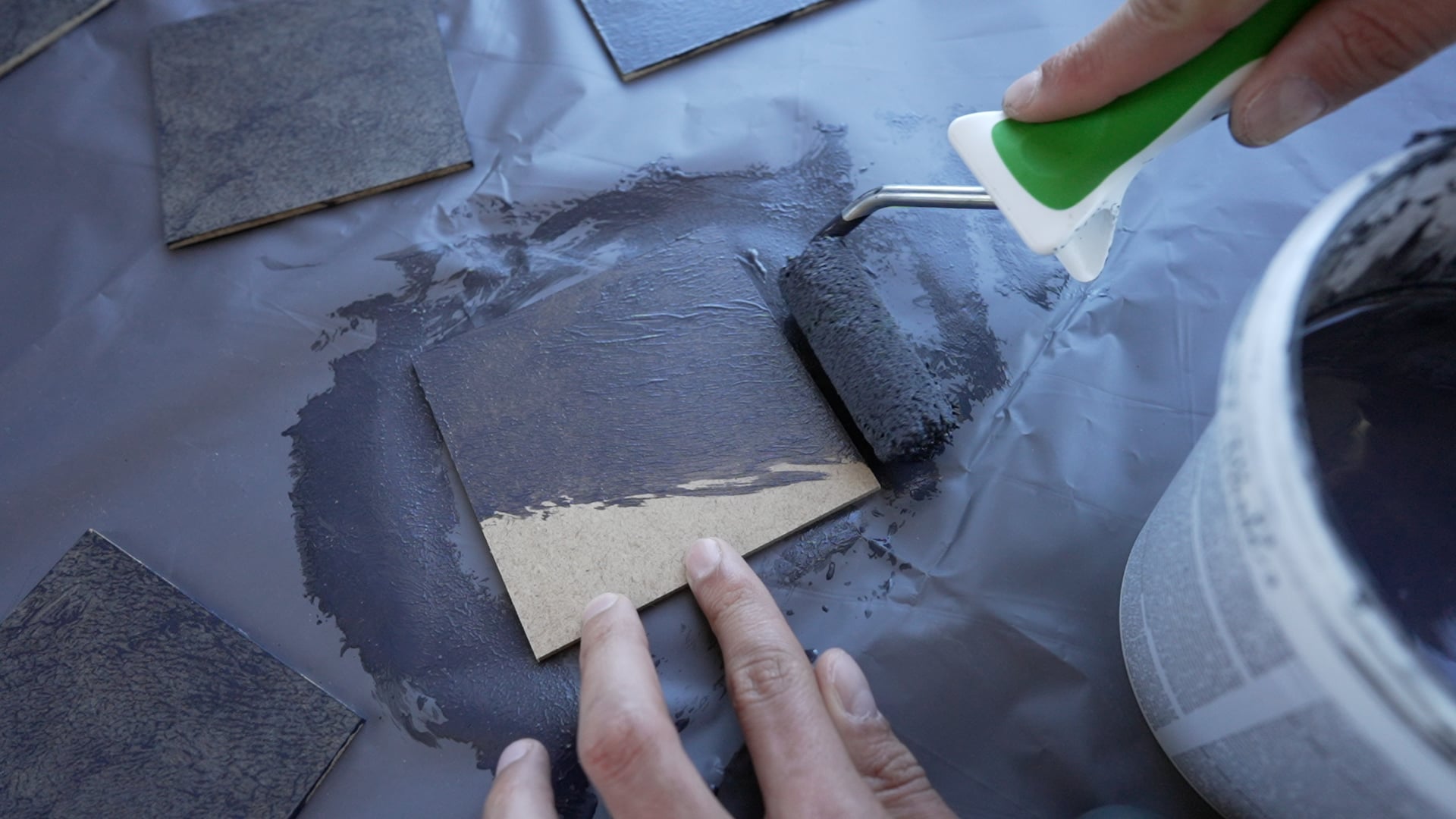 Paint roller black color slow motion