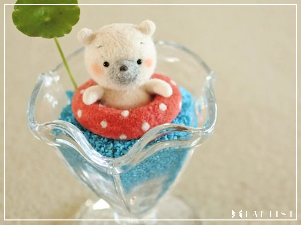 羊毛フェルト 浮き輪でぷかぷか.° 動物さん5点セット ぬいぐるみ 夏 作家 1回完結レッスン】ぷかぷかくまさんの作り方 | 羊毛フェルト