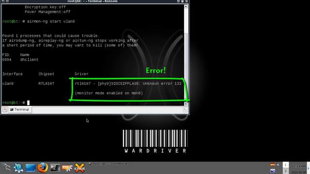 Solucion: Backtrack mode Monitor rtl8187 - SIOCSIFFLAGS: Unknown error ...