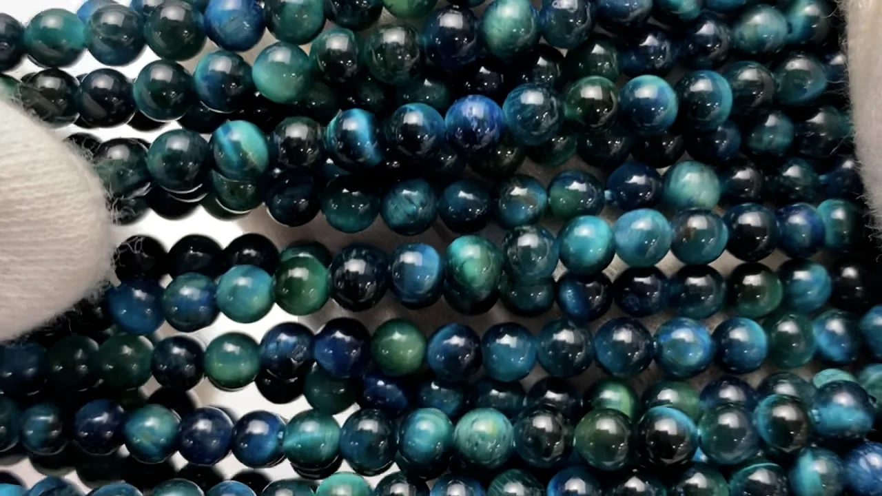 ブルーグリーンカラータイガーアイ ラウンド4mm 1連｜天然石ビーズの卸